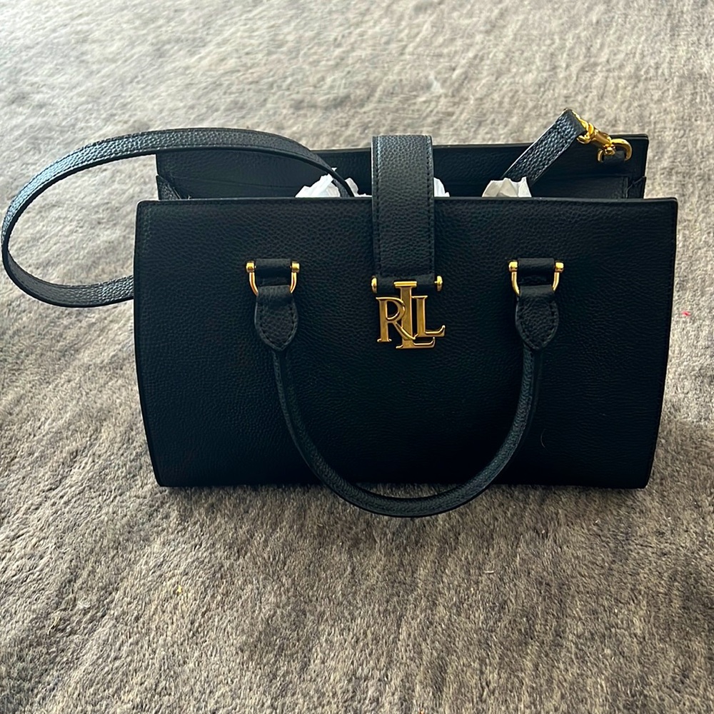 Brand New Ralph Lauren Black Two Handle with Strap Handbag.